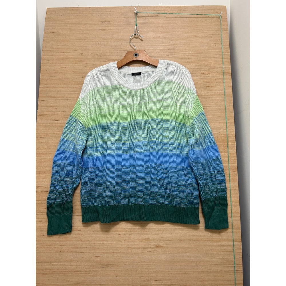 Talbots Ombre Knit Sweater Green Blue White Gradient Textured Crewneck Pullover
